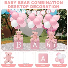 Lenwen 3 Sets Decoraciones de Osos para Fiesta de Niño Buzones Centros de Mesa Osos de Peluche Globo con Soporte Oso Cajas de Juguetes de Peluche para Fiesta de Cumpleaños Boda (Elegante, 3 Sets)
