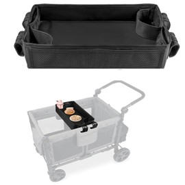 Universal Stroller Wagon Snack Tray Attachment for Wonderfold W4 W2 Removable Double-Sided Kids Travel Snack Holder with Cup Holders Mesh Pockets Durable Faux Leather Wagon Stroller Organizer Easy Clean (W4 Models)