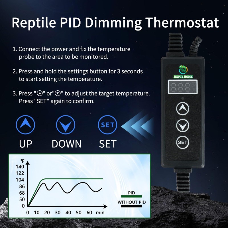REPTI HOME Reptile Light Fixture with Dimming Thermostat, 8.5 Inch