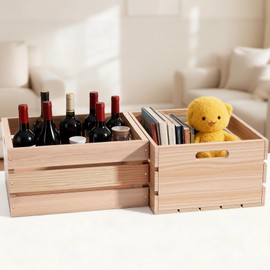 Wooden Crates for Storage - Versatile Pine Box for Home Decor, and Organizing Closets,Vinyl Records, Gifts,Souvenirs, or Farm Produce.Sturdy, Smooth & Elegant,Diy-Friendly with Rustic Charm (1)
