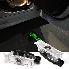 2pcs Non-Fading LED Car Door Logo Lights Courtesy Projector Laser Welcome Light Ghost Shadow Puddle lamp for Giulia Stelvio Giulietta Mito Tonale 147 159 166 Accessories (Green light-HD/2pcs)