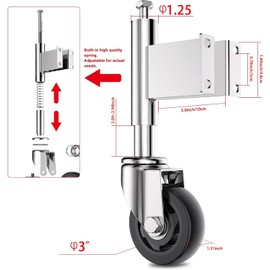 Homhoo Spring Loaded Gate Casters 3” Heavy Duty Gate Caster Wheels with Hardware 220 Lbs Load Capacity, Pack of 2