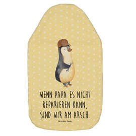 Mr. & Mrs. Panda Hot Water Bottle "Wenn Papa es nicht reparieren kann, sind wir am Asch" - Gift, Father's Day, Children's Hot Water Bottle, Hot Water Bottle with Cover