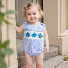 Licupiee Newborn Boy Turtle Romper Sleeveless Seersucker Stripe Overalls Gingham Plaid Octopus Bodysuit Baby Summer Clothes (Blue, 3-6 Months)