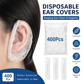 Ear Protector Covers Disposable Shower Ear Cap Plastic Ear Cover | 400Pcs high-capacity Highly elastic Fits most ears Protect Ears Ideal for showering