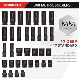 70-Piece 1/2" Drive Impact Socket Set, SAE 5/16"-1-1/4" & Metric 8-24mm