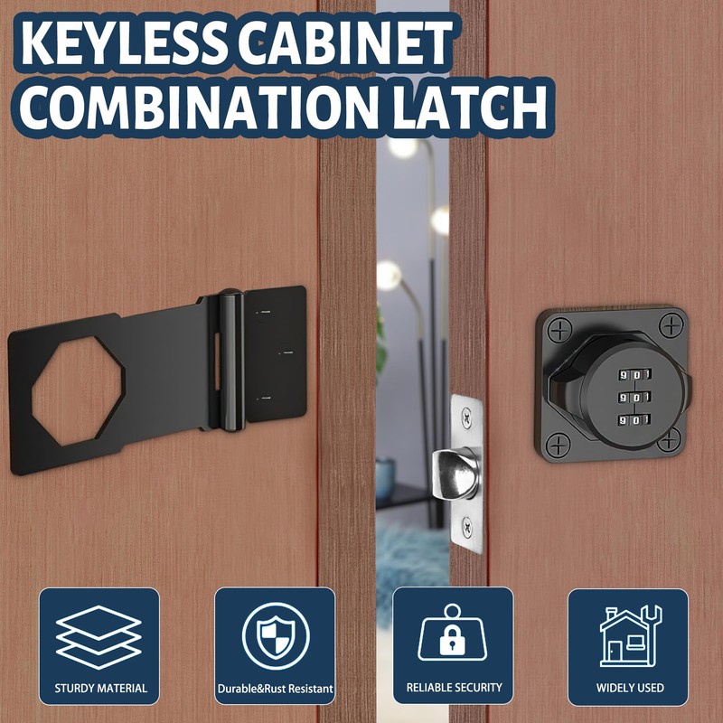 4.5Inch Cabinet Password Hasp Lock 3-Digit Combination Door Lock Internal,