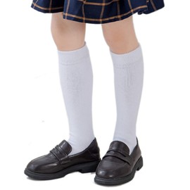 Marchare Girls Knee High Socks Kids Boys School Uniform Seamless Cotton Socks Stockings White 6 Pack 7-10Years