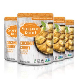 Saffron Road Coconut Curry Simmer Sauce | Globally Inspired Simmer Sauce | Gluten-free, Vegetarian, Non-GMO, and Certified Halal and Kosher | 7.0oz Pouch | Pack of 4