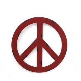 YK Decor Metal Treasured Red Peace Sign Wall Hanging Ornament Home Door Decor Decorative Signs (12")