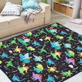 Baby Play Mat 50 x 50, Thicker Infant Crawling Mat, Non-Slip Baby Playmat for Floor, Foldable and Machine Washable Floor Mat, Black Dinosaur