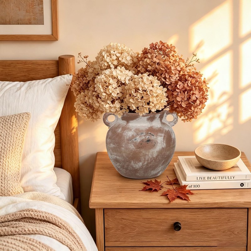 Ceramic Rustic Vase for Home Decor 6 Inch Round Pottery