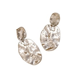 DIAMANTIO Gold Hammered Statement Earrings for Women - Big Drop Dangle Earrings, Minimalist Brass Earrings, Lightweight and Comfortable - Perfect Jewelry for Parties, Weddings, and Daily Wear - Ideal Gift for Special Occasions Deluxe (Silver)