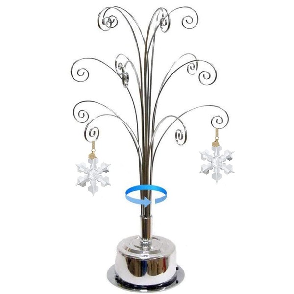 HOHIYA 16.75 Inch Ornament Display Tree Stand Metal Holder Hanger Hook Hanging Wire for Swarovski Christmas Ornaments 2023 Waterford Lenox Crystal Snowflake Glass Ball Decorations Gift Chrome Silver