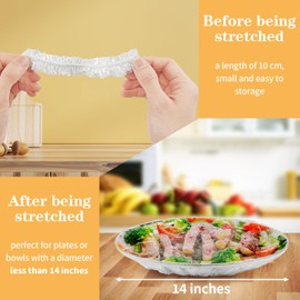 Plastic Shower Caps for Sourdough Bread, 200 Pcs Bowl Covers for Bread Proofing, Food Covers Stretch Reusable Elastic, Keep Food Fresh and Dust Away (Clear, L-14 inches)