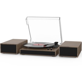 RetroAudio Vinyl Record Player with Dual Stereo Bookshelf Speakers Vintage Turntable with Bluetooth Wireless Playback Belt Drive 3-Speed Playback Record Player Support RCA Out Auto Stop