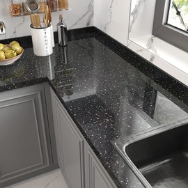 VEELIKE 118''x32'' Wide Black Galaxy Granite Contact Paper for Countertops Peel and Stick Waterproof Black Marble Countertop Contact Paper Self Adhesive Countertop Vinyl Wrap for Kitchen Bathroom