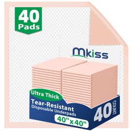 MKISS Tear-Resistant Bed Pads 40" x 40"(40 Count), Disposable Super Absorbent Incontinence Underpads, Extra Large and Thicken Chucks Pads for Adults, Children, Babies, Elderly and Pets