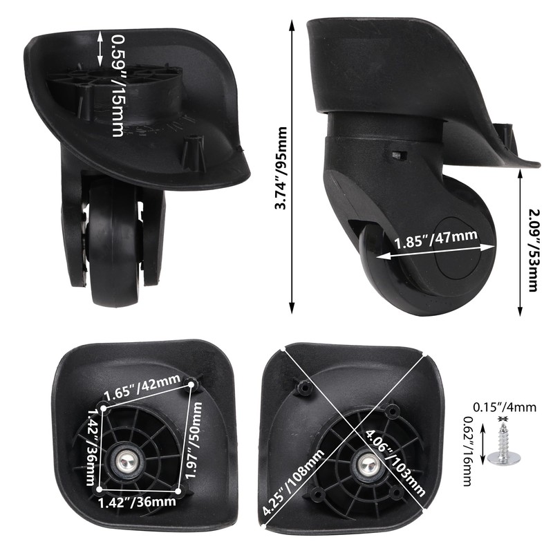2 Pair Replacement Wheels for Luggage 360 Swivel Dual Suitcase