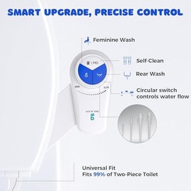 POCALAND Bidet Attachment for Toilet Seat, Non-Electric Cold Water Bidet with Pressure Controls, Dual Nozzles for Frontal & Rear Wash, Retractable Self-Cleaning for Female & Old- White