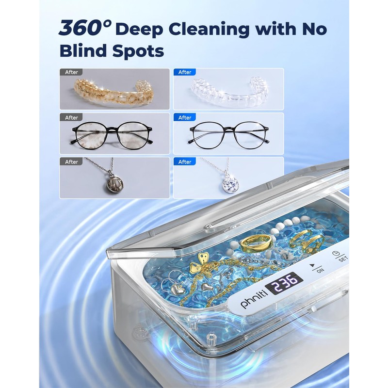 Ultrasonic Jewelry Cleaner for Glasses Watches Rings Dentures,12OZ White