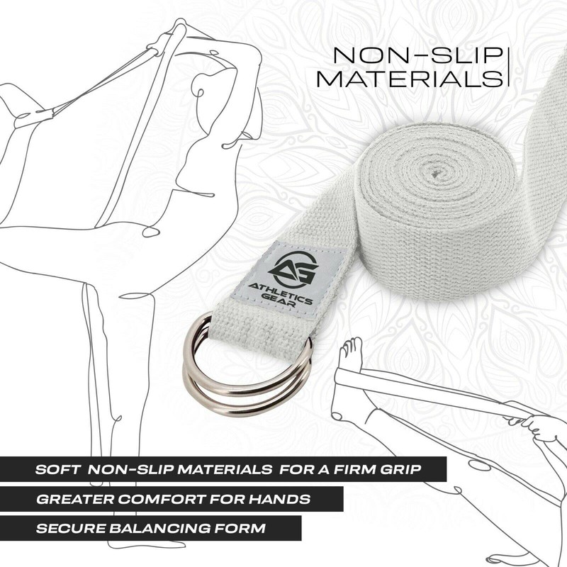 Yoga Strap Belt with Metal D-Ring Buckle, 6ft long &
