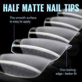 TOMICCA Ballerina Short Nail Tips for Gel Nails, Gel Full Cover Nail Tips, Pre-Shaped Semi-Matte Tips, Nails, Gelly Nail Tips for Acrylic Nails, 192 Pieces, 12 Sizes