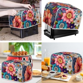 Pointodoor Boho Bright Blossom Flower Pattern Appliance Covers Set Washable Kitchen Blender Dust Cover Bread Maker Toaster Cover 4 Slice Kitchen Accessories