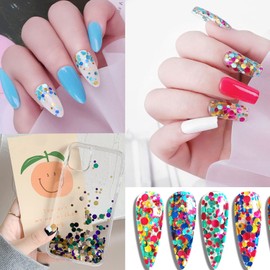 Round Glitter Nail Art Sequins, 3D Circle Shapes Glitter Flakes Designs, Holographic Laser Shiny Round Acrylic Nails Supplies for Women Girls Manicure Sparkly Decorations, DIY Glitter Nails Crafts