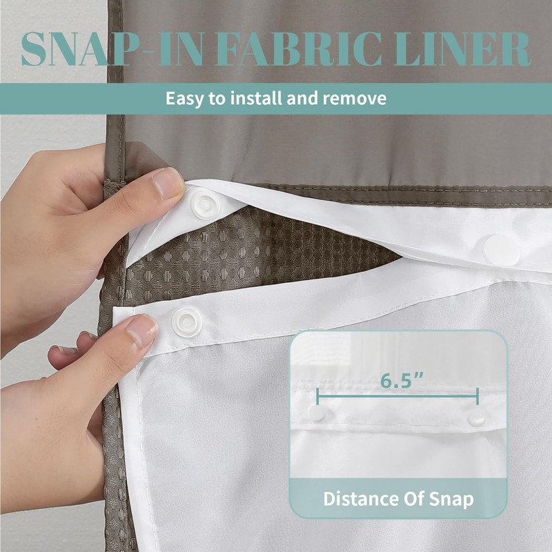 eachope Brown No Hook Waffle Weave Shower Curtain with snap-in