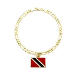 NYFASHION101 Women's Flag Pendant 5mm 10" Figaro Chain Ankle Bracelet Anklet, Trinidad and Tabago, Gold-Tone