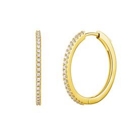 Large Medium Hoop Earrings Wide Huggie 925 Sterling Silver with Sparkling Cubic Zirconia Round Cut Jewellery for Women Girls Diameter 30 mm, Silver