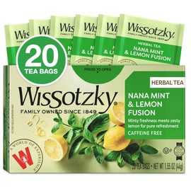 Wissotzky Nana Mint & Lemon Fusion Tea, 20 Tea Bags | Invigorating Blend | Caffeine Free Tea | Digestive Support