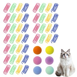 Roinaid Pack of 40 Spiral Cats, 6 Felt Cat Balls, Plastic Cat Toy Spiral, Colourful Interactive Spiral Cat Toy, Pet Toy Novelties & Gifts, for Kittens