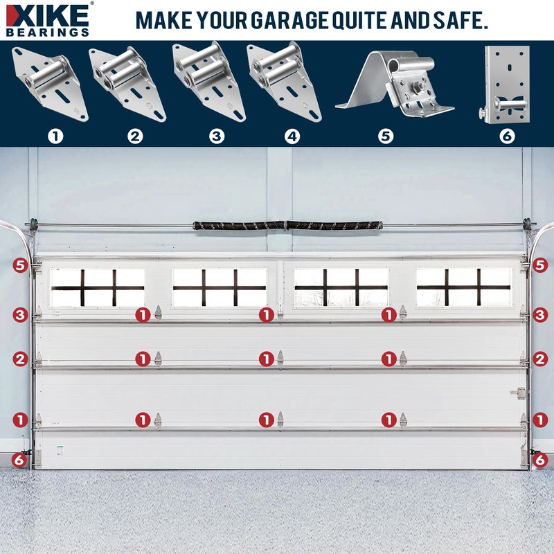 XiKe 2" Nylon Garage Door Roller 4" Stem and Hinges