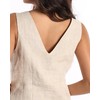 EELOTILE Womens Pure Linen Sleeveless Button Down Geometric Cropped Vest