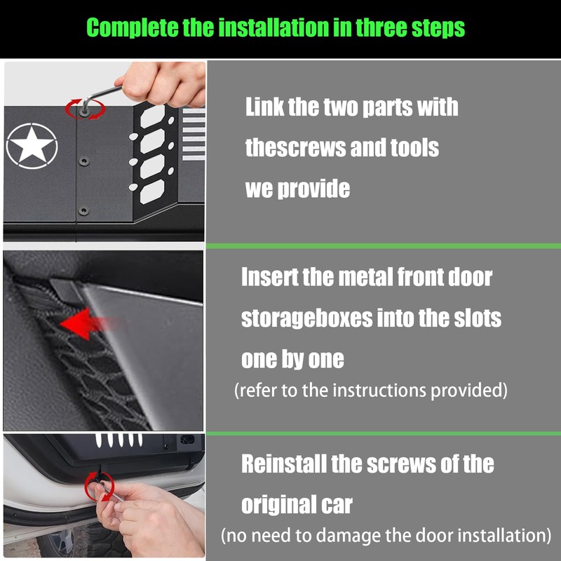 MEAUTELE Metal 3D Front Door Pocket Storage Box for Jeep