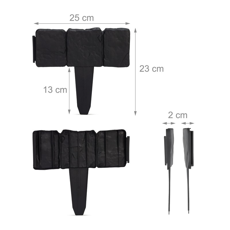 Relaxdays 10-Piece Flower Bed Surround, Stone Look, Lawn Edging for