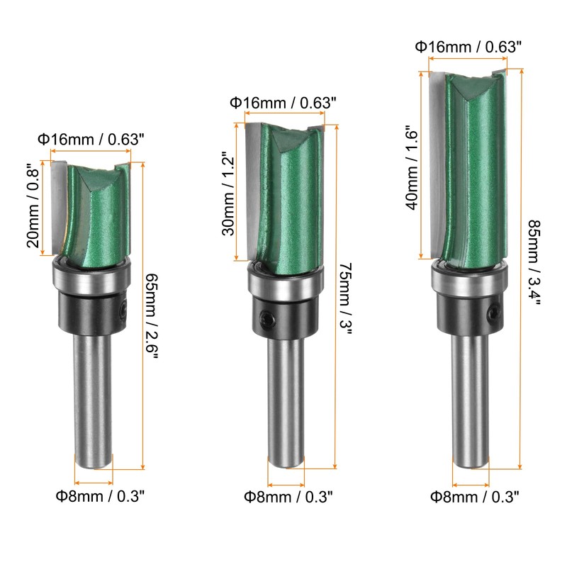 sourcing map Pattern Flush Trim Router Bit 0.3" Shank 0.63"