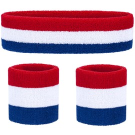 FACATH Striped Sweatband Set Sports Headband Wristband Set Terry Cloth Wristband Athletic Exercise Basketball Wrist Band Headbands Moisture Wicking Sweat Absorbing Cotton Stripped Sweat Band