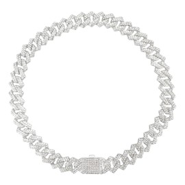 Dog Chain Collar Glitter Diamond Cuban Collar Walking Metal Chain Collar with Design Secure Buckle Pet Metal Link Chain Jewelry Accessories for Small Medium Large Dogs Cats