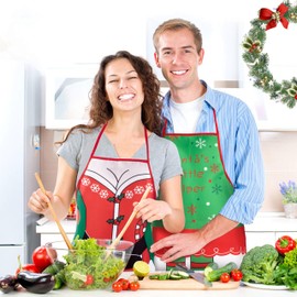 Xmtiom Christmas Aprons Christmas Apron Cooking Apron Red Christmas Apron Women Men Christmas for Kitchen Barbecue Baking Pack of 2, A2