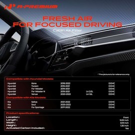 A-Premium - Filtro de aire de cabina de 2 piezas con carbón activado compatible con Hyundai & Kia - Kona 18-22, Tucson 16-21, Veloster 19-21, Venue 20