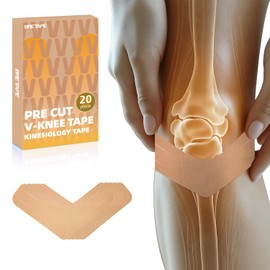 Kinesiology Tape – Waterproof and Hypoallergenic Athletic Tape for Muscle Support, Knee, Shoulder, and Ankle, 20 Strips (V-Knee-Beige)