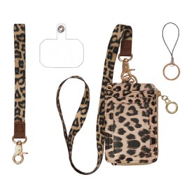 MONDO DESIGNS 2-in-1 ID Badge Holder & Lanyard Wallet - Multi-Use Womens Small Wallet with Removable Wristlet & Neck Lanyard, Clear Window, 5 Card Slots, Phone Holder, Ring Keychain - Leopard