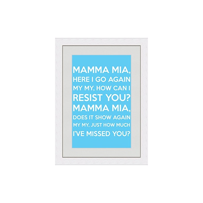 Mamma Mia (Lyrics) - Blue - A4 White Frame -