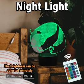 Cute Panda 3D Night Light Lamp Bedroom Decoration 16 Colors Change Brightness Adjustment 4 Lighting Modes Touch Sensor/Remote Control Acrylic and ABS Base Gift for Fans Girls Honey Home Decoration