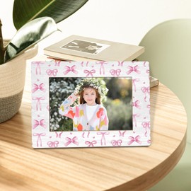 WTOGQ Bow Picture Frame, Girly Pink Coquette Gifts for Women Teen Girls, Best Friend Bestie Sisters Photo Frame 4X6, Aesthetic Preppy Trendy Wooden Photo Picture Frames for Desk Tabletop Decor