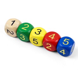 QUTHZZHY Pack of 5 Large Dice, 30 mm Wooden Play Dice, Colourful with Numbers 1-6, D6 Dice Set, Game Dice Children's Toy, for Board Games, Early Childhood Education, Party, Teaching Math