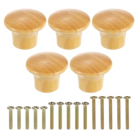 uxcell 5Pcs Round Wood Drawer Knob, 0.91" x 0.71" Round Cabinet Knobs Mushroom Shape Paint Surface Wooden Knobs with Screws for Furniture Drawer Dresser Wardrobe Cupboard, Wood Color